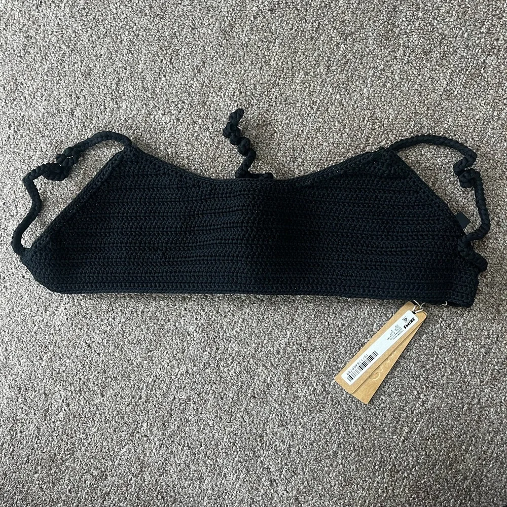 NWT Skims Crochet Scoop Micro Swim Bikini Top Black Onyx Size Medium - Picture 2 of 5